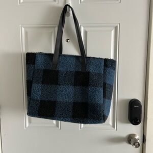 Barnes & Noble Blue and Black Plaid Tote